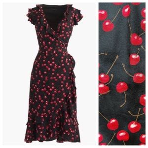 J Crew Faux Wrap Cherry Print Silk Dress | 10